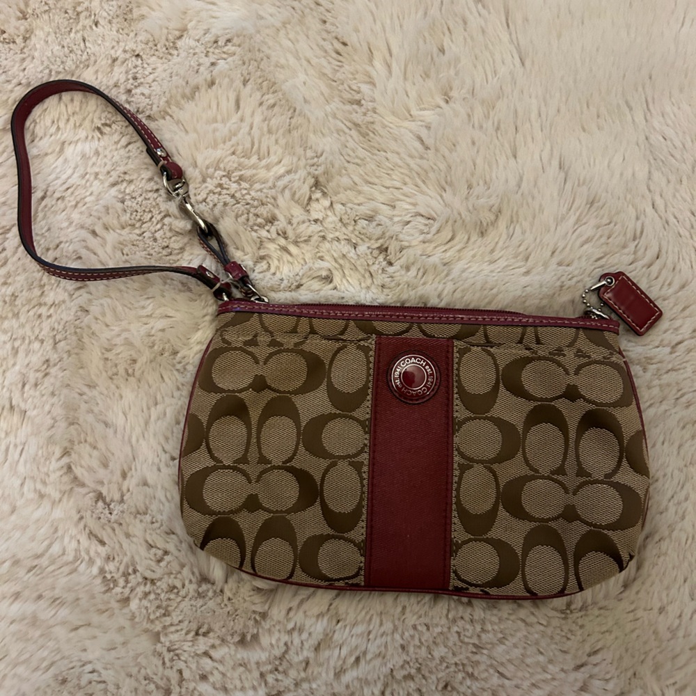 Coach Brown and Red Monogram Wristlet